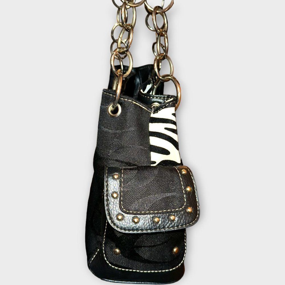 Zebra Striped Block Pattern Shoulder Bag Black an… - image 4